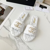 샤넬 체인 CC로고 퀄팅 뮬 슬리퍼 화이트 G39954  JM