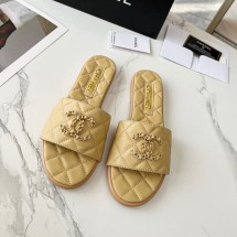 샤넬 체인 CC로고 퀄팅 뮬 슬리퍼 베이지 G39954  JM