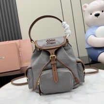 미우미우 레더 트리밍 캔버스 그레이 백팩 5BZ043