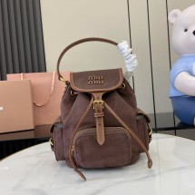 미우미우 레더 트리밍 캔버스 커피 백팩 5BZ043