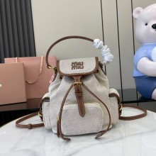 미우미우 레더 트리밍 캔버스 화이트 백팩 5BZ043