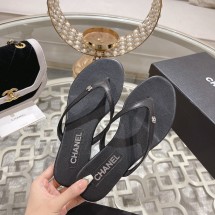 샤넬 통 벨벳 쪼리 가죽 슬리퍼 여성 블랙 샌들 G45716  JM