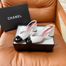 샤넬 Chanel  26SS 슬링백 힐 샌들 6CM 화이트 블랙 G47204  JM