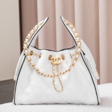 샤넬 26SS 26P 라피아 25백 스몰 체인 호보백 화이트 브레이드 캔버스 숄더백 AS5293