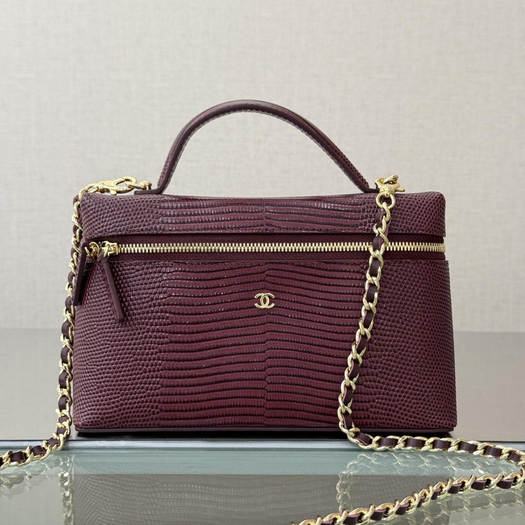 샤넬 26 공방 코스메틱 케이스 체인 탑핸들 버건디 숄더백  AP5195